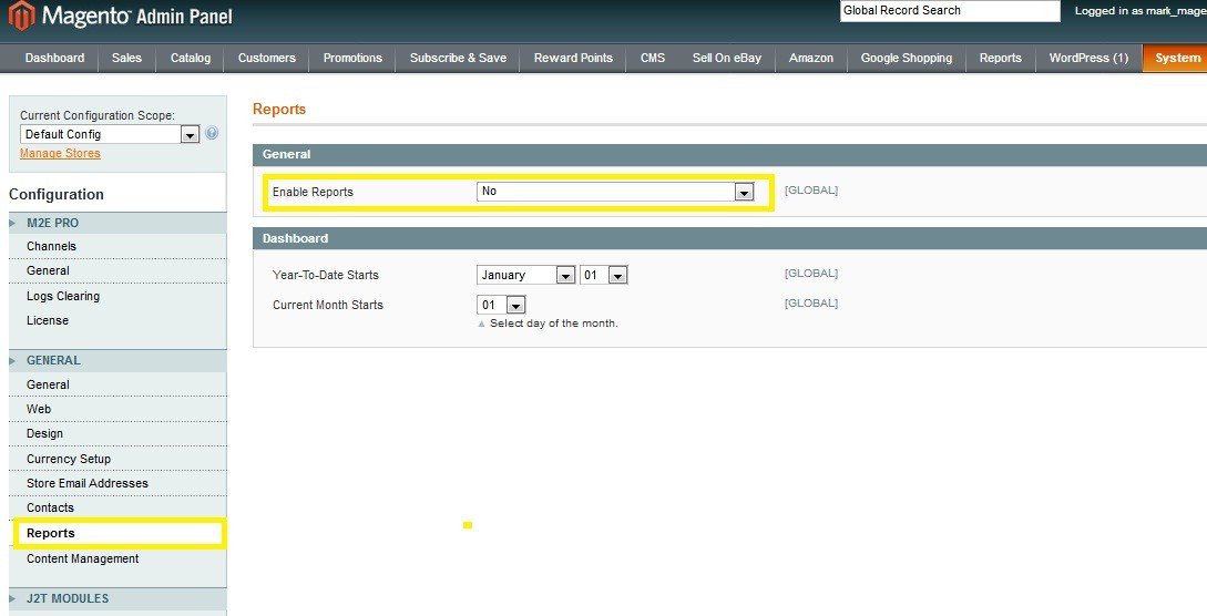 Magento fixing error by enable reports