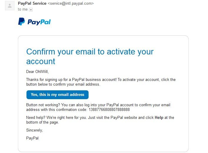 Confirm email registered - Paypal - oiw