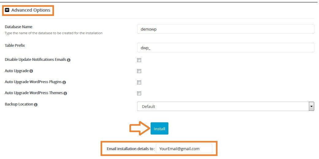 WP - Advanced Options with Email installation details - oiw