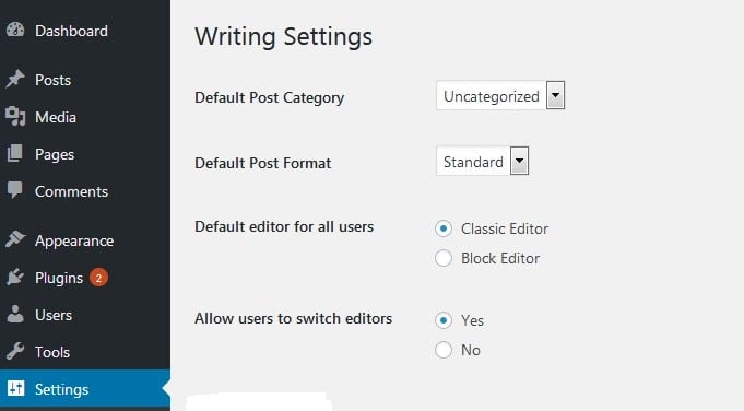 Classic Editor Plugin Settings