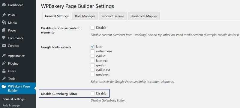 Disable Gutenberg Editor with WPBakery Plugin