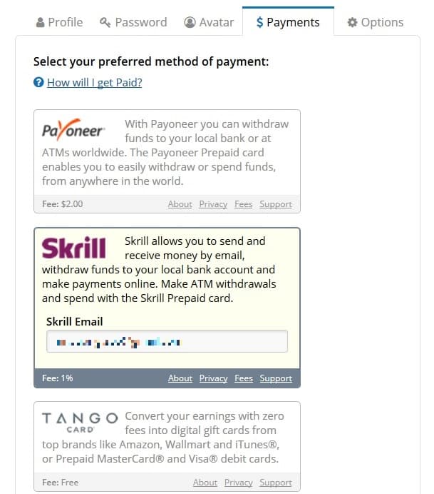 Add preferred method of payment on ClixSense