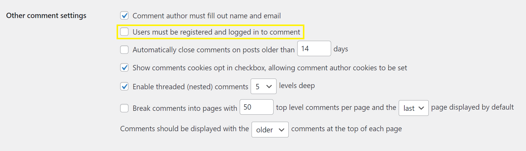 The option for limiting non-registered commenters in order to combat spam.