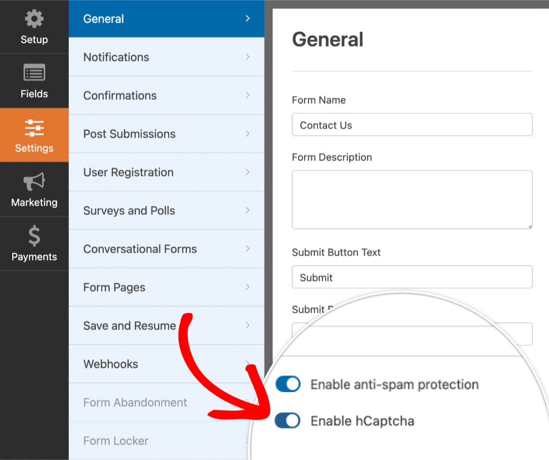 Enabling hCaptcha for a form