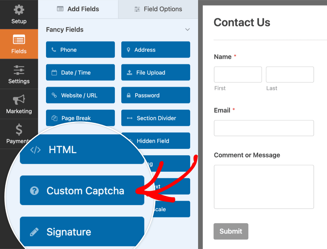 Adding a Custom Captcha field to a form