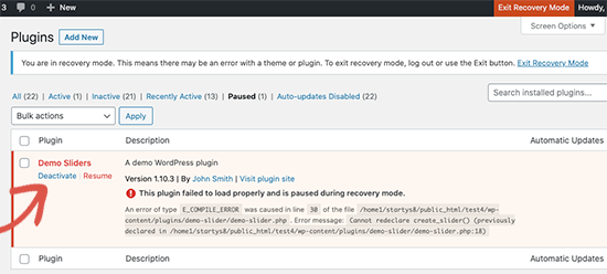 Deactivate the misbehaving plugin