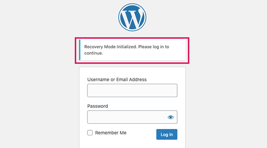 WordPress recovery mode login